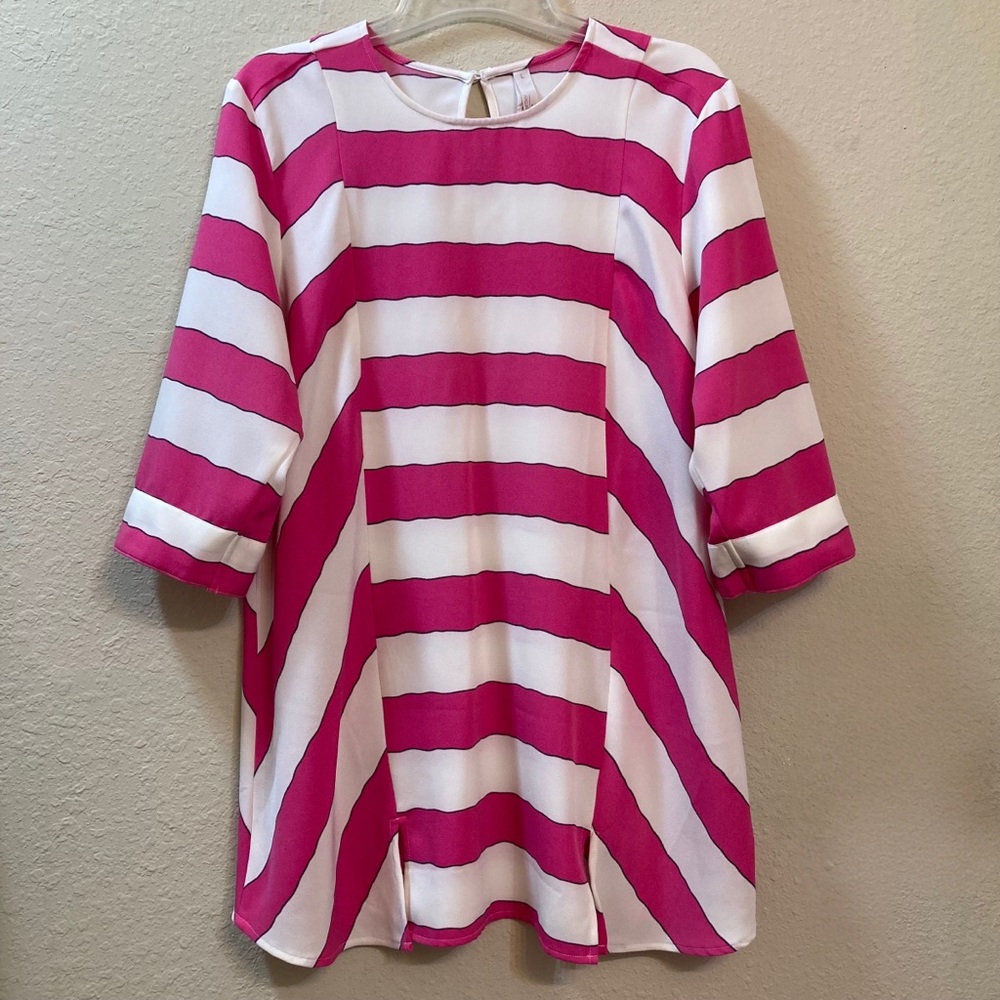 Melissa McCarthy Seven 7 Tunic Top Size Large Pink Stripe Summer Blouse